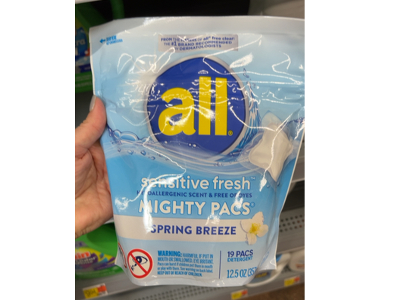 All Sensitive Fresh Mighty Detergent Pacs, Spring Breeze, 19 Pacs, 12.5 oz/357 g
