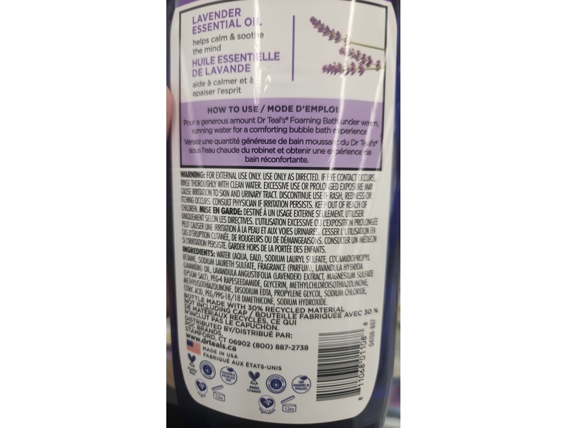 Dr Teal's Foaming Bath Pure Epsom Salt, Lavender, 34 fl oz/1 L