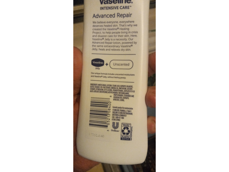 Vaseline Advanced Repair Body Lotion, Intensive Care, Unscented, 10 fl oz/295 mL