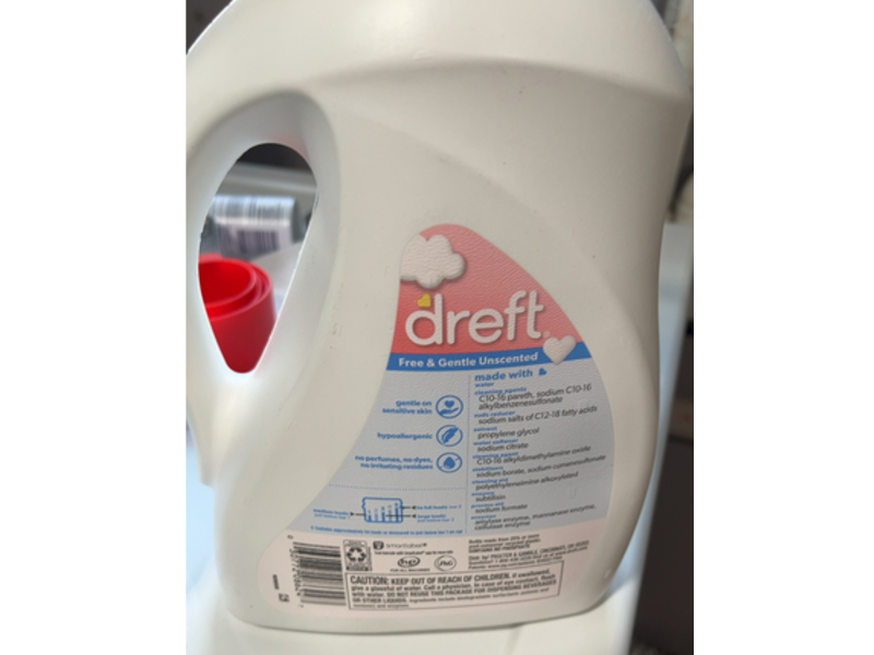 Dreft Free & Gentle Baby Detergent, Unscented, 64 Loads, 92 fl oz/2.72 L