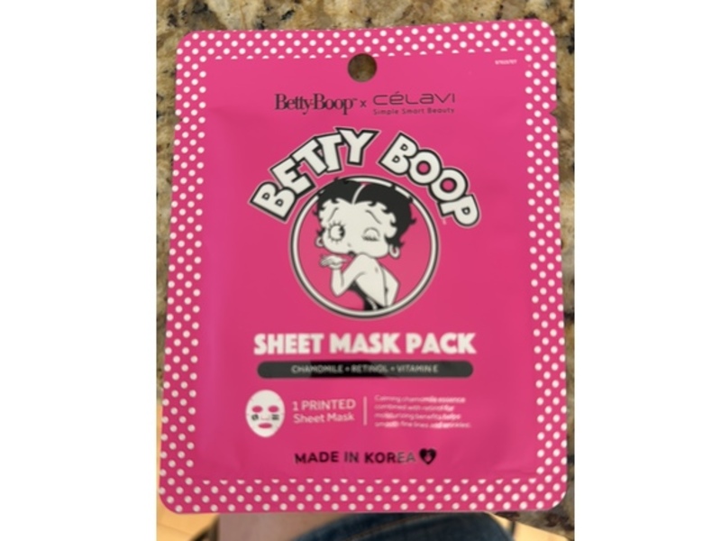 Betty Boop X Celavi Sheet Mask Pack, Chamomile + Retinol + Vitamin E, 1 Count