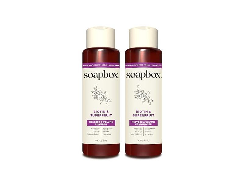Soapbox Restore & volume Shampoo & Conditioner, Biotin & Superfruit, 16 fl oz/473 mL