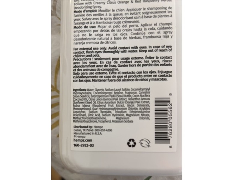 Hempz Petz Raspberry 2-In-1 Shampoo & Conditioner, Creamy Citrus Orange & Red Raspberry, 17 fl oz/500 mL
