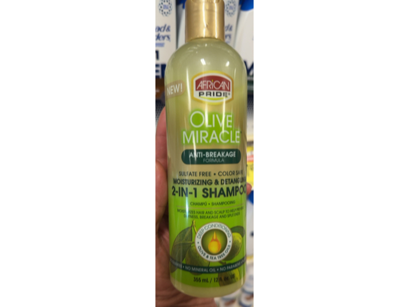 African Pride Olive Miracle Moisturizing & Detangling 2-In-1 Shampoo, Olive & Tea Tree Oils, 12 fl oz/355 mL