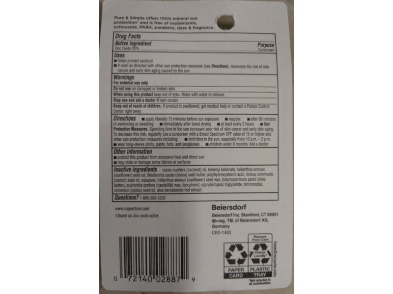 Coppertone Pure & Simple Kids Sunscreen Stick, SPF 50, 0.49 oz/13.9 g