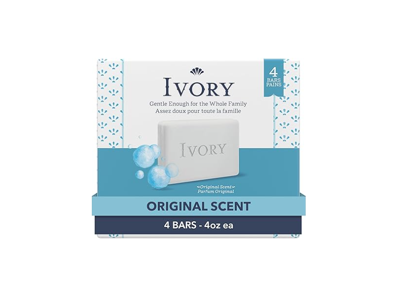 Ivory Gentle Bar Soap, Original Scent, 4 oz/113 g, Pack Of 4