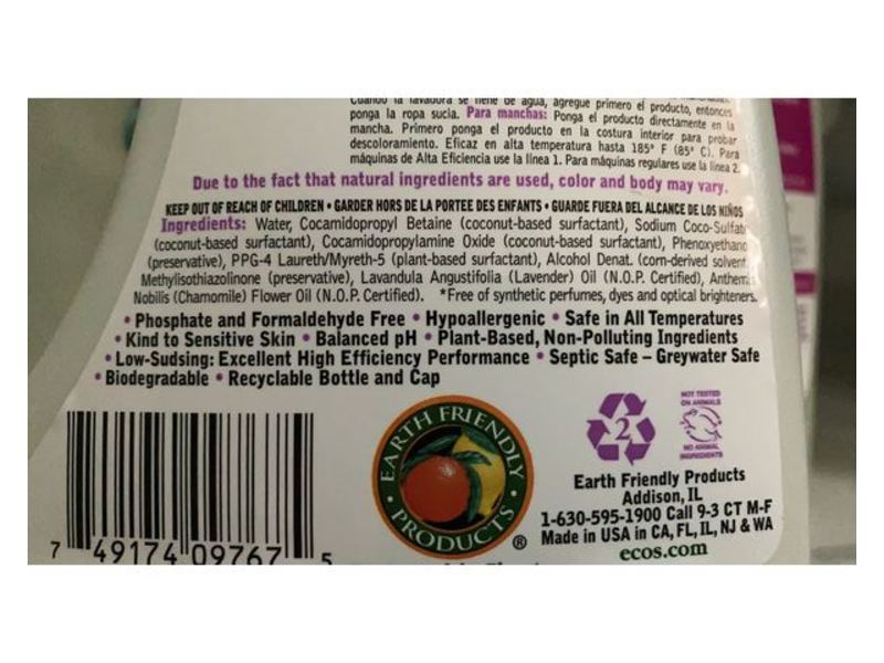 Earth Friendly Baby Liquid Laundry Detergent, Organic Chamomile & Lavender