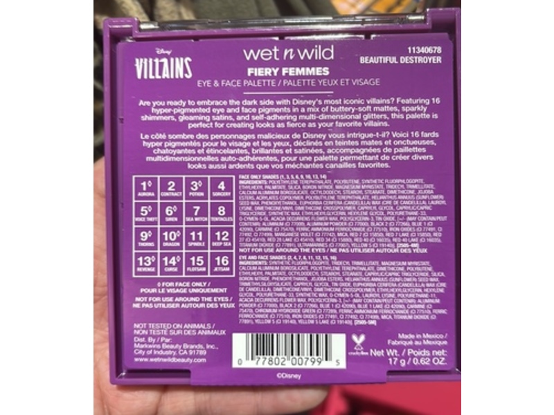 Wet N Wild Disney Villains Fiery Femmes Eye & Face Palette, Beautiful Destroyer, 0.62 oz/17 g