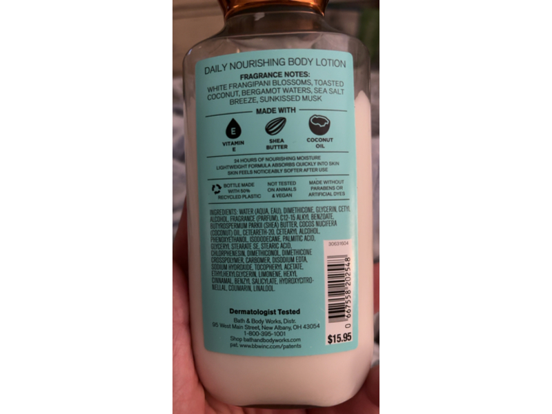 Bath & Bath Works At The Beach Daily Nourishing Body Lotion, Shea Butter + Coconut Oil, 8 fl oz/236 mL
