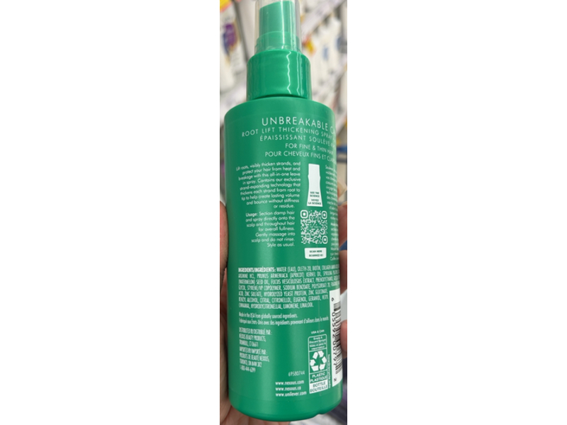 Nexxus Unbreakable Care Root Lift Hair Thickening Spray, Keratin Collagen Biotin, 6 fl oz/177 mL