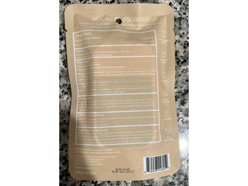 Touchland Power Mist Hydrating Hand Sanitizer, Beach Coco, 1 fl oz/30 mL