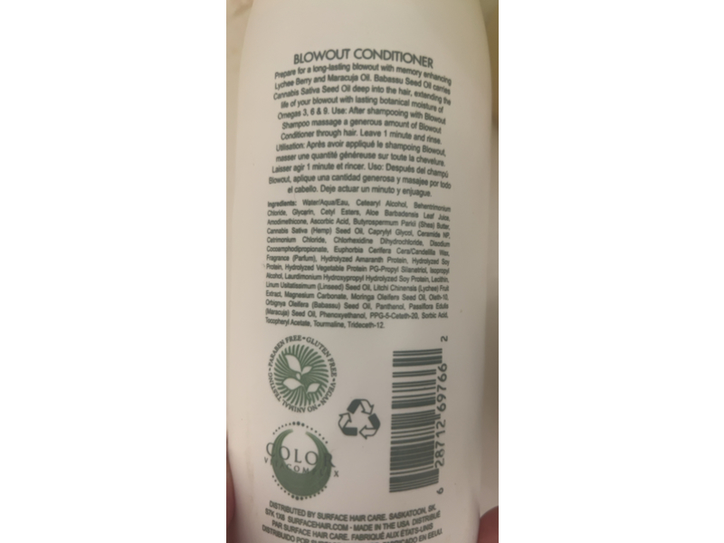 Surface Hair Blowout Conditioner, Cannabis Sativa Seed OIl, 33.8 fl oz/999 mL