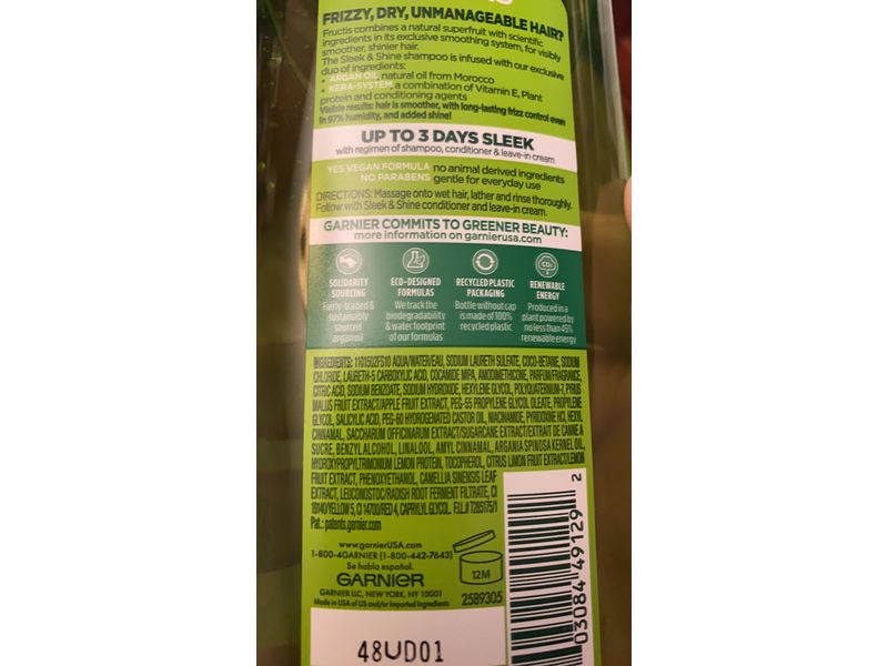 Garnier Fructis Sleek & Shine Smoothing Shampoo, Kera System + Argan Oil, 22 fl oz/650 mL