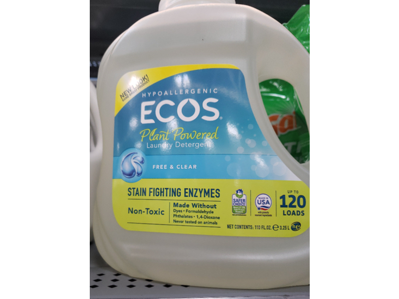 Ecos Plant Powered Laundry Detergent, Free & Clear, 110 fl oz/3.25 L, 120 Loads
