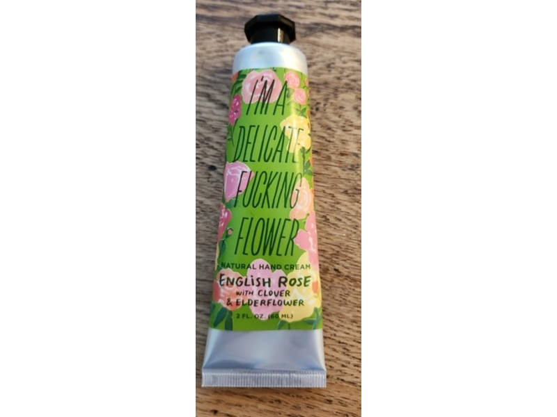 Blue Q I'm Delicate Fucking Flower Hand Cream, English Rose With Clover & Elder Flower, 2 fl oz/60 mL