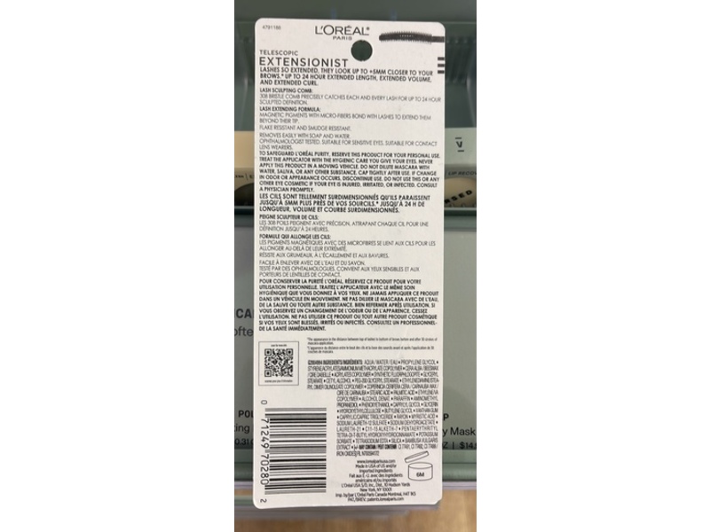 L'Oreal Paris Telescopic Extensionist Mascara, 994 Black Noir, 0.33 fl oz/99 mL