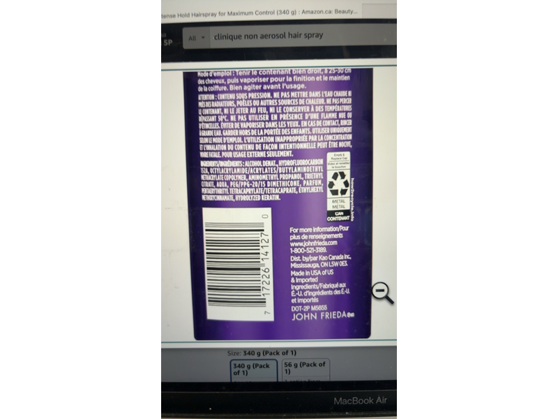 John Frieda Frizz Ease Moisture Barrier Hairspray, Intense Hold, 340 g