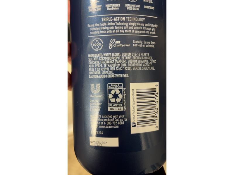 Suave Men Sport Energizing Body + Face Wash, Bergamot & Wood, 30fl oz/867 mL