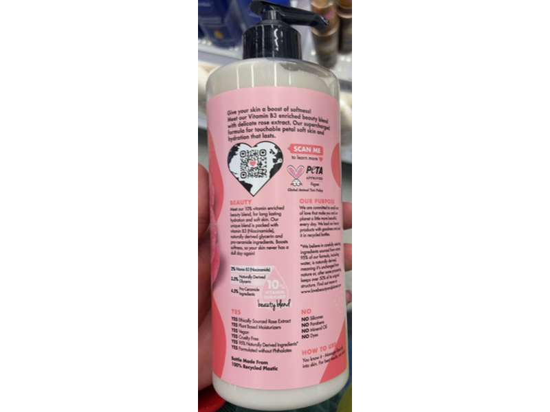 Love Beauty & Planet Body Lotion, Petal Soft, Rose + Vitamin B3, 16 fl oz/473 mL