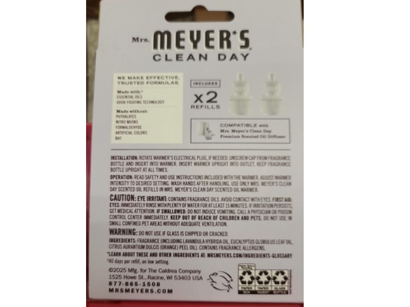Mrs. Meyer's Clean Day Scented Oil Refills, Lavender Scent, 0.67 fl oz/20 mL, Pack Of 2