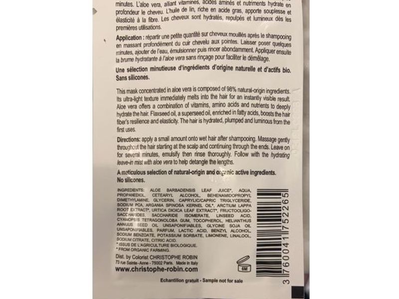 Christophe Robin Hydrating Melting Mask With Aloe Vera, 0.41 fl oz/12 mL