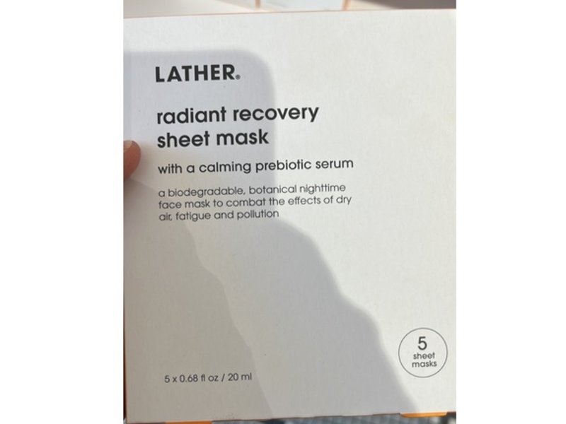 Lather Radiant Recovery Sheet Mask, 0.68 fl oz/20 mL, 5 Count