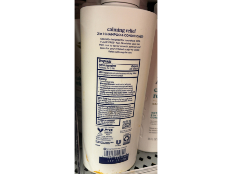 Dove Calming Relief 2 In 1 Anti-Dandruff Shampoo + Conditioner, 18 fl oz/532 mL