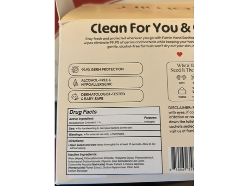 Fomin Hand Sanitizer Wipes, Fragrance Free, 240 Count