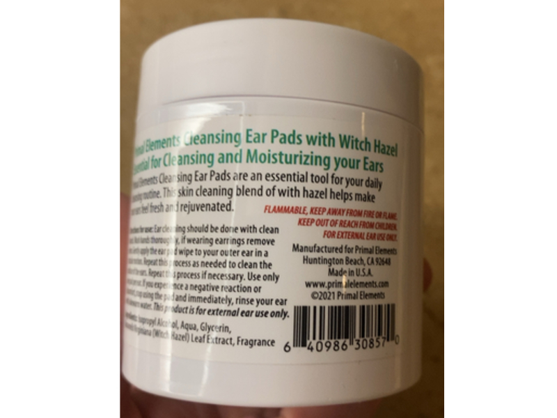 Primal Elements Cleansing Ear Pads, Witch Hazel, 60 Count