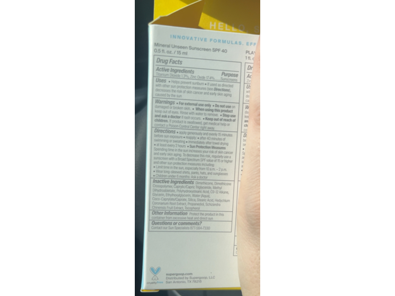 Supergoop! Mineral Unseen Sunscreen, SPF 40 PA+++, 0.5 fl oz/15 mL