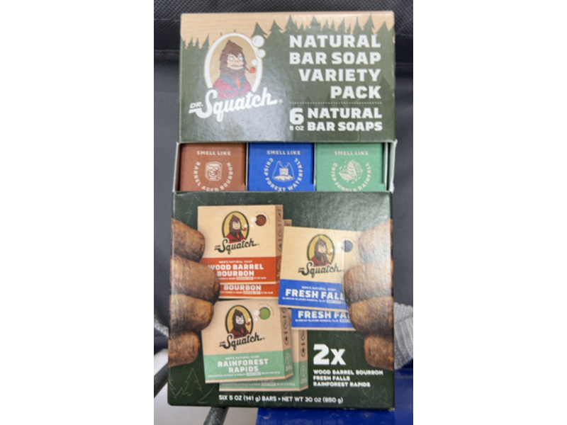Dr. Squatch Natural Bar Soap, Wood Barrel Bourbon + Fresh Fall + Rainforest Rapids, 5 oz/141 g, Pack Of 6