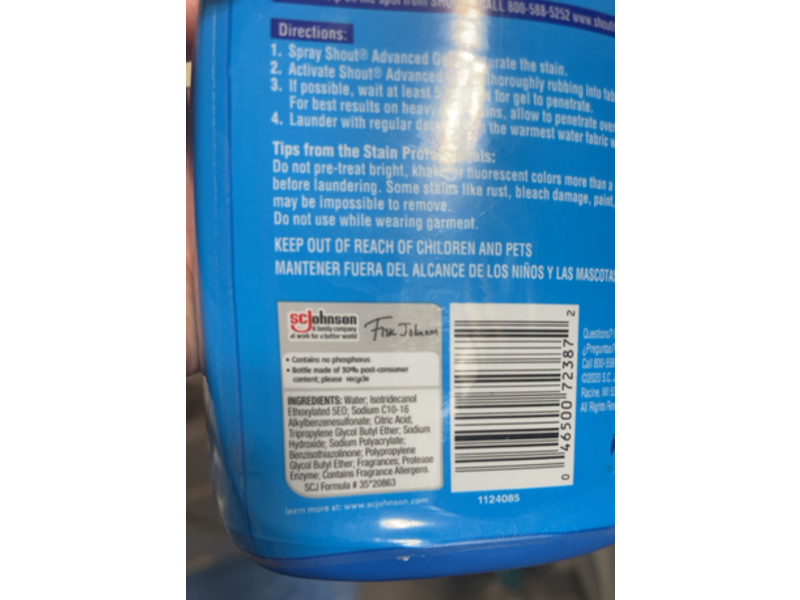 Shout Advanced Action Gel Laundry Stain Remover, 22 fl oz/650 mL