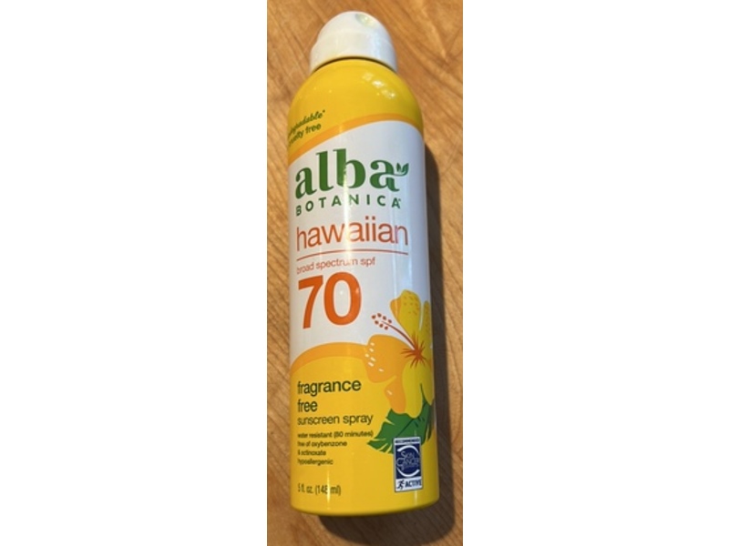 Alba Botanica Fragrance Free Sunscreen Spray, Hawaiian, SPF 70, 5 fl oz/148 mL, Pack Of 2