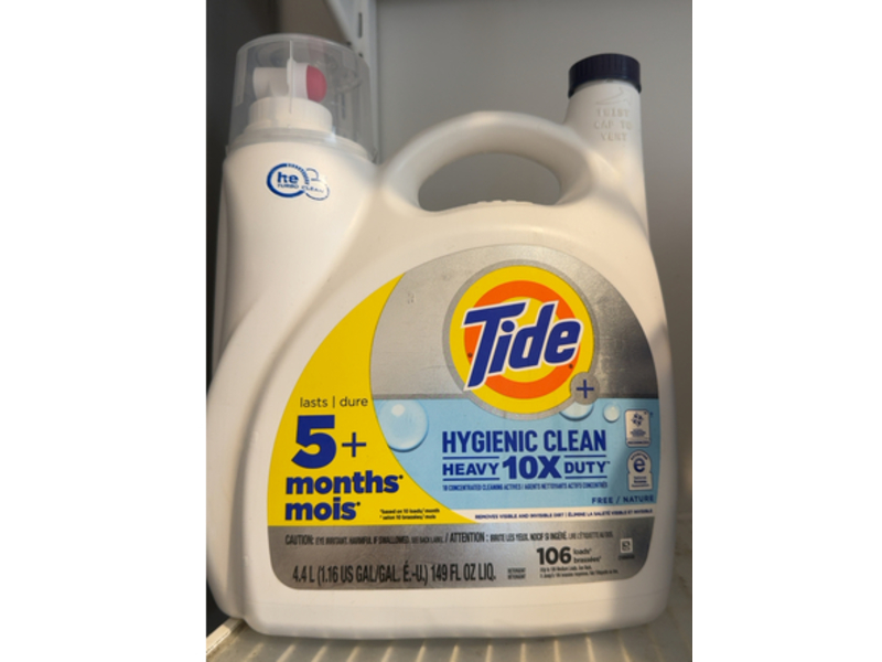 Tide Hygienic Clean Heavy 10x Duty Liquid Laundry Detergent, Free/Nature, 106 Loads, 149 fl oz/4.4 L