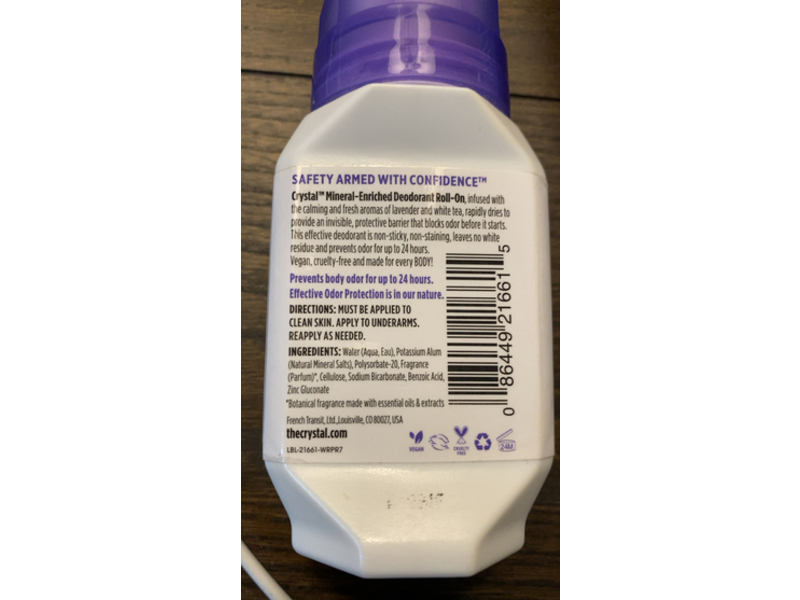 Crystal Mineral-Enriched Deodorant Roll-On, Lavender & White Tea, 2.25 fl oz/66 mL