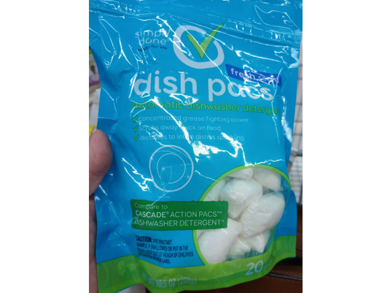 Simply Done Dish Pacs Automatic Dishwasher Detergent, Fresh Scent, 10.5 oz/298 g, 20 Packs