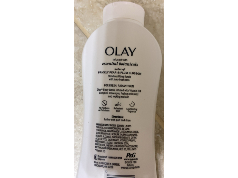Olay Essential Botanicals Body Wash, Prickly Pear & Plum Blossom, 23.6 fl oz/700 mL