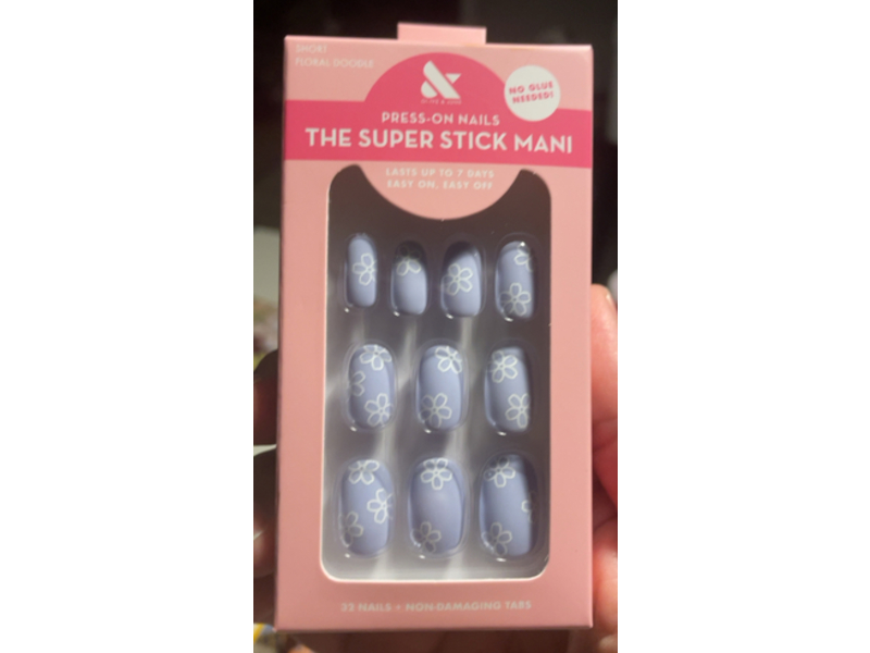 Olive & June Press-On Nails The Super Stick Mani Kit, Floral Doodle, 32 Count