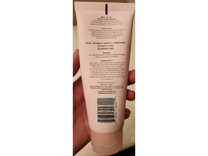 Beyou Purify + Brighten Face Cleanser, Vitamin C, 3.38 fl oz/100 mL