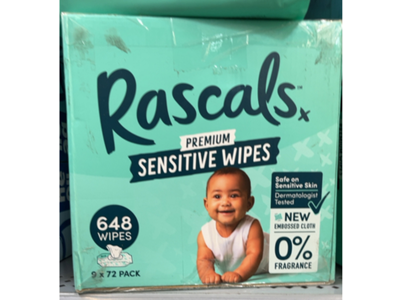 Rascals Premium Sensitive Wipes, 648 Count