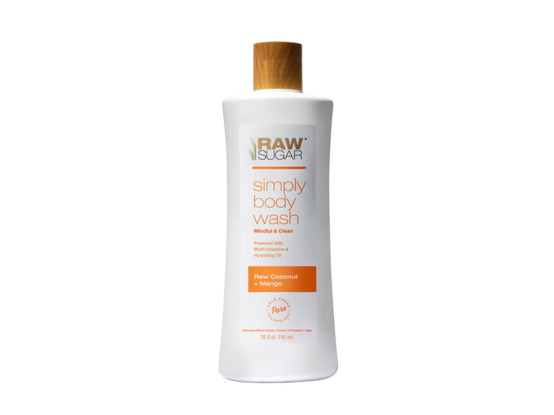 Raw Sugar Simply Body Wash, Raw Coconut + Mango, 25 fl oz/740 mL, Pack Of 3