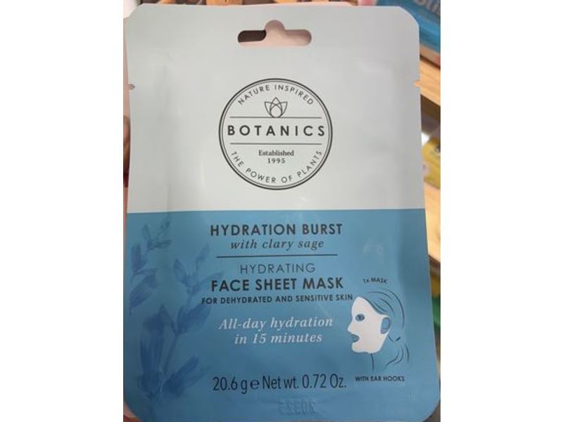 Botanics Hydrating Face Sheet Mask, Hydration Burst, 0.72 oz/20.6 g, 1 Count