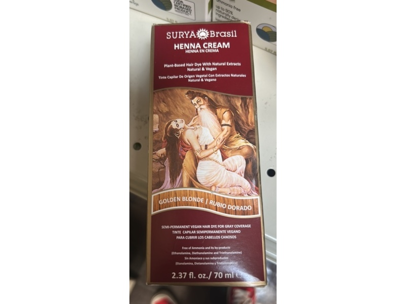 Surya Brasil Semi-Permanent Henna Cream, Golden Blonde, 2.37 fl oz/70 mL