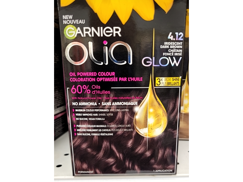 Garnier Olia Oil Powered Permanent Hair Colour, 4.12 Iridescent Dark Brown, 1 Application
