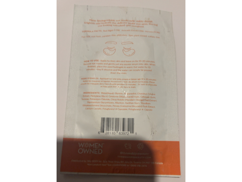 Three Ships Brighter Days Red Biodegradable Eye Masks, Red Algae + Avocado, 1.5 oz/4.2 g, 1 Count