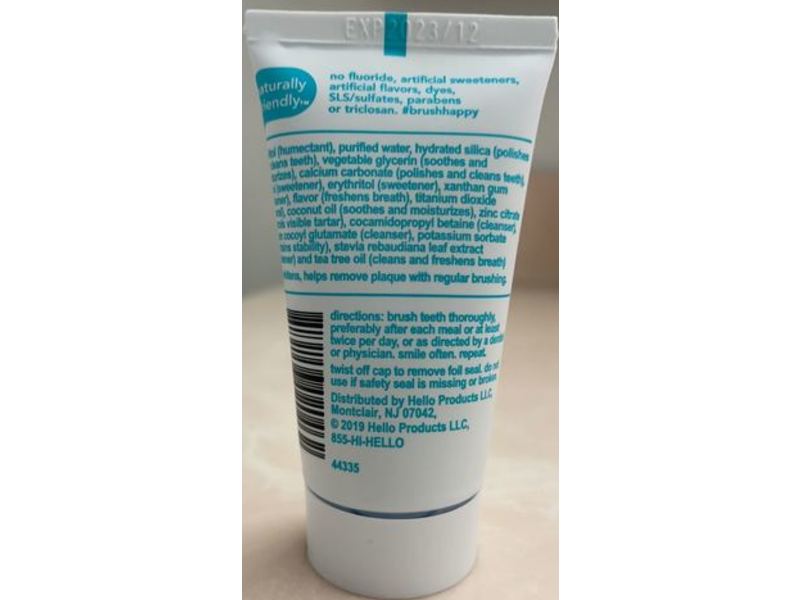 Hello Antiplaque + Whitening Fluoride Free Toothpaste, Natural Peppermint, 1.0 oz/26.3 g