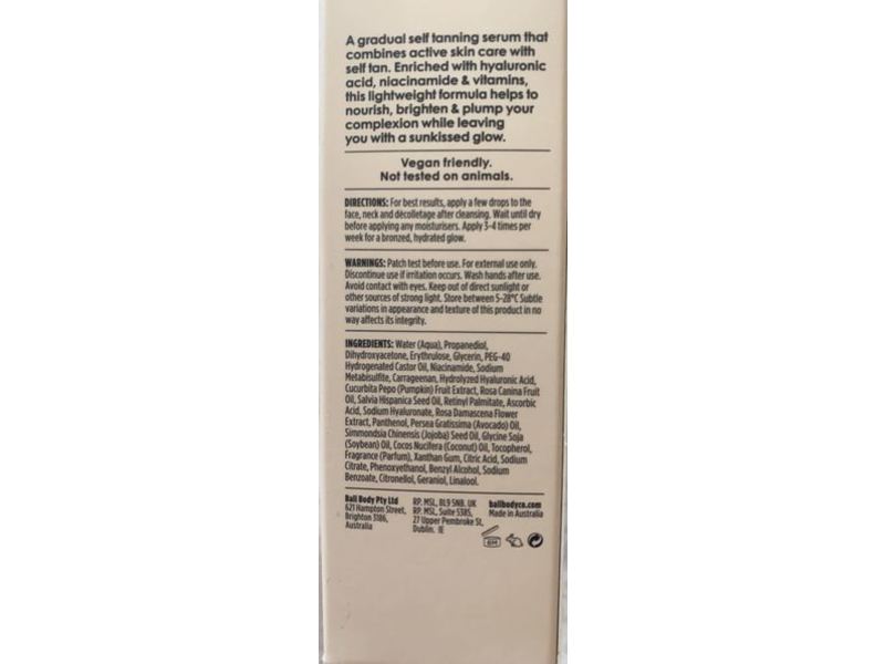 Bali Body Face Tan Serum, Bronzing + Hydrating, 1 fl oz/30 mL