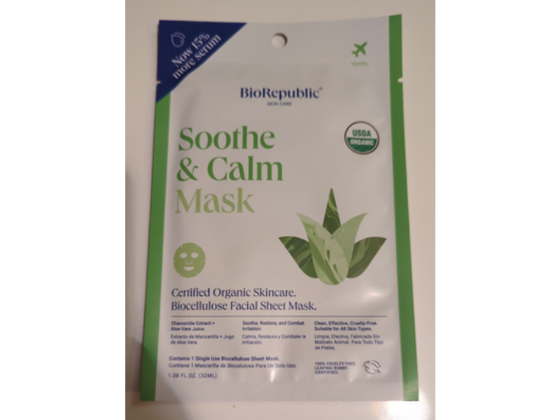 Bio Republic Skin Care Soothe & Calm Facial Sheet Mask, 1.08 fl oz/32 mL