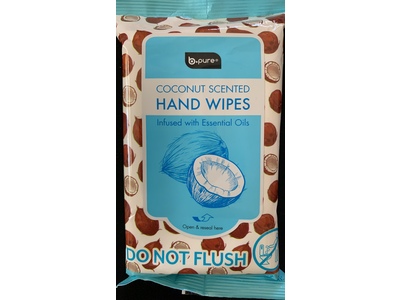 B-Pure Hand Wipes, Coconut Scented, 20 Count