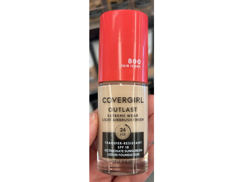 Covergirl Outlast Extreme Wear Liquid Foundation, SPF 18, 800 Fair Ivory, 1 fl oz/30 mL